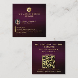 Dunkles Lila und Gold Monogram Sleek Notary QR Fot Quadratische Visitenkarte