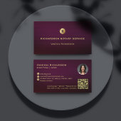 Dunkles Lila und Gold Monogram Sleek Notary QR Fot Visitenkarte