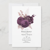 Dunkles Lila und Rose Gold Floral Brautparty Einladung (Vorderseite)