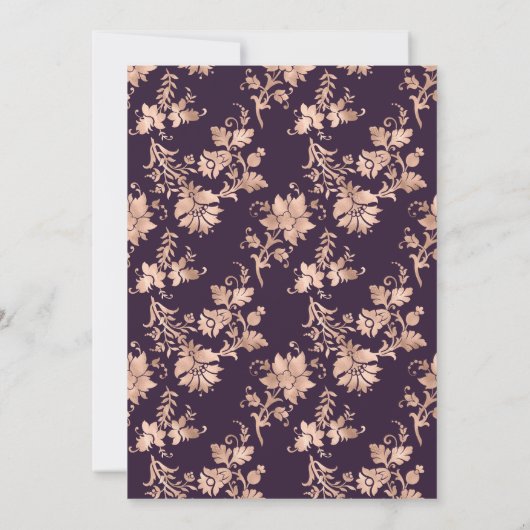 Dunkles Lila und Rose Gold Floral Brautparty Einladung (Rückseite)