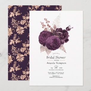 Dunkles Lila und Rose Gold Floral Brautparty Einladung