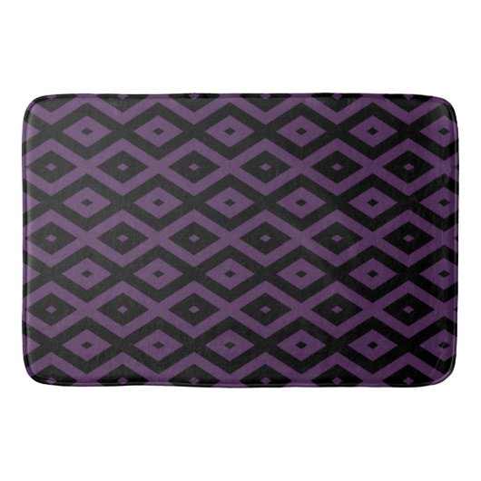 Dunkles lila und schwarzes Diamantmuster Badematte (Vorderseite)
