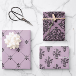 Dunkles Lila und Schwarzes Paris Thema Geschenkpapier Set