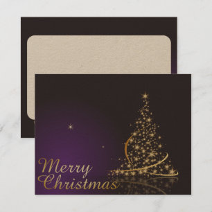 Dunkles lila Weihnachtsmotiv mit goldenem Weihnach Einladung