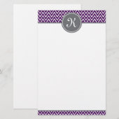 Dunkles Lila Zickzack Muster Grau Monogramm Briefpapier (Vorne/Hinten)