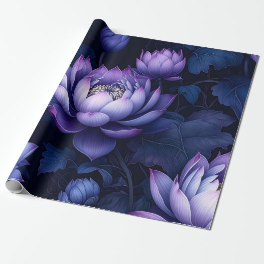 Dunkles Lotus Night Wrapping Paper Geschenkpapier (Ungerollt)