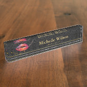 Dunkles Luxusblumen mit buntem LippenFriseursalon Namensplakette (Seite)