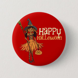 Dunkles Mädchen glückliche Halloween-Kids-Button A Button