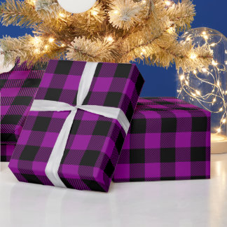 Dunkles Magenta und schwarzes Büffel-Karo Geschenkpapier