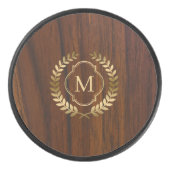 Dunkles Mahagoniholz-Abzeichen-Monogramm Eishockey Puck (Vorderseite)