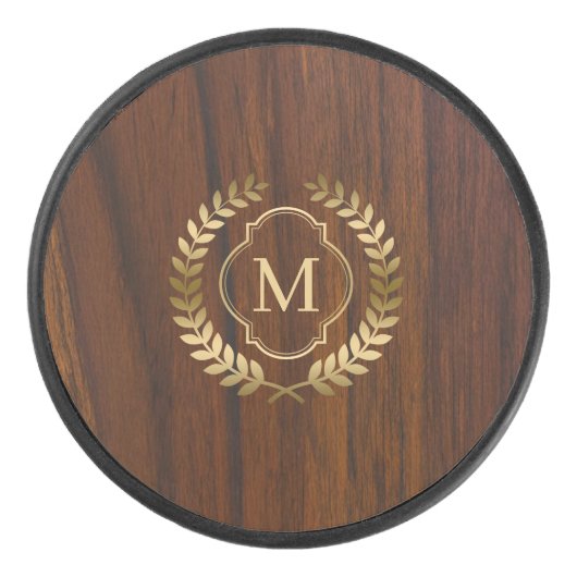 Dunkles Mahagoniholz-Abzeichen-Monogramm Eishockey Puck (Vorderseite)