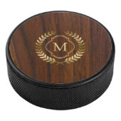 Dunkles Mahagoniholz-Abzeichen-Monogramm Eishockey Puck (3/4)