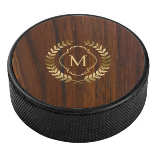Dunkles Mahagoniholz-Abzeichen-Monogramm Eishockey Puck