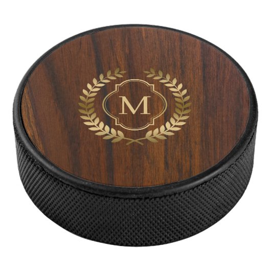 Dunkles Mahagoniholz-Abzeichen-Monogramm Eishockey Puck (3/4)