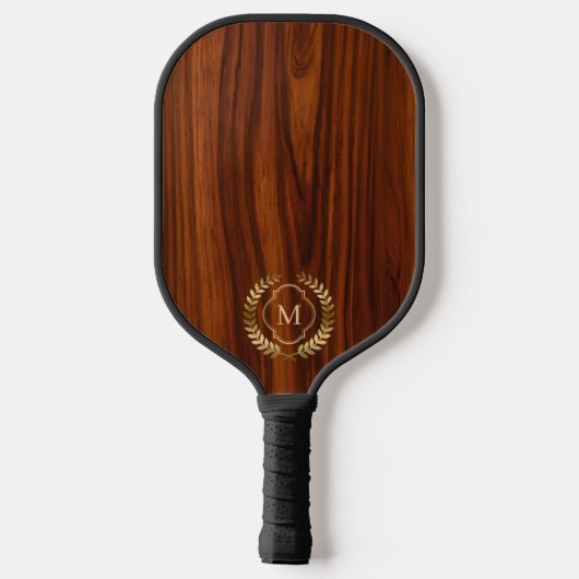Dunkles Mahagoniholz-Abzeichen-Monogramm Pickleball Schläger (Rückseite)