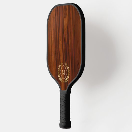 Dunkles Mahagoniholz-Abzeichen-Monogramm Pickleball Schläger (Links)