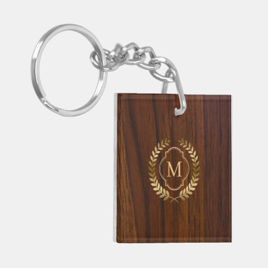 Dunkles Mahagoniholz-Abzeichen-Monogramm Schlüsselanhänger (Vorderseite links)