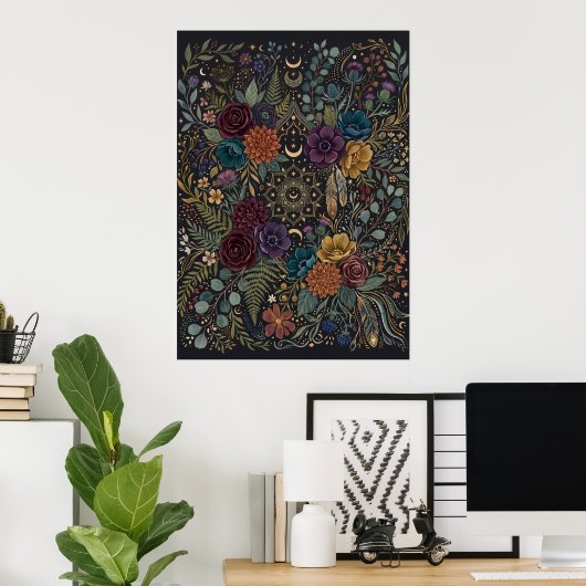 Dunkles maximalistisches Blumenposter Poster (Heimbüro)