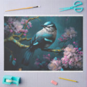 Dunkles Meer Blauer Vogel Chinoiserie Kirschblüten Seidenpapier (Basteln)