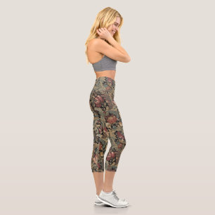 Dunkles, melancholisches, vintage-blumiges botanis capri leggings