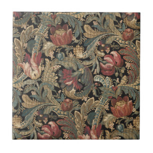 Dunkles, melancholisches, vintage-blumiges botanis fliese