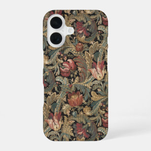 Dunkles, melancholisches, vintage-blumiges botanis iPhone 16 hülle