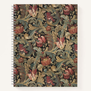 Dunkles, melancholisches, vintage-blumiges botanis notizblock