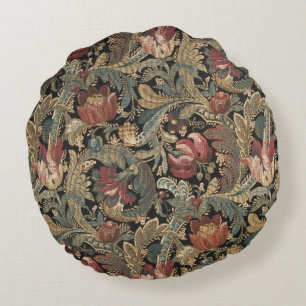 Dunkles, melancholisches, vintage-blumiges botanis rundes kissen