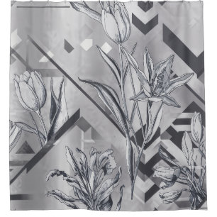 Dunkles modernes geometrisches Tulpen-Linienkunstm Duschvorhang