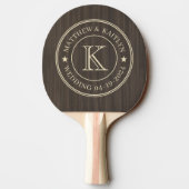 Dunkles modernes Holz Hochzeitsmonogramm Stern Tischtennis Schläger (Rückseite)
