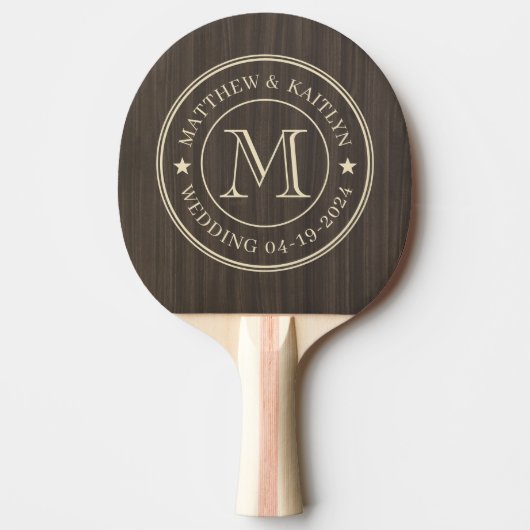 Dunkles modernes Holz Hochzeitsmonogramm Stern Tischtennis Schläger (Vorderseite)