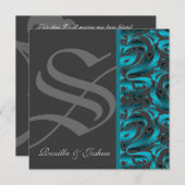 Dunkles Monogramm-aquamarine Einladung (Vorne/Hinten)