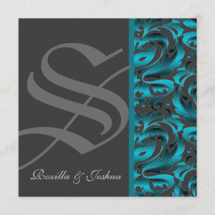 Dunkles Monogramm-aquamarine Einladung