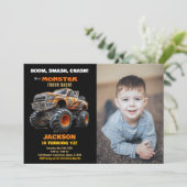 Dunkles Monster Truck Birthday Einladungen Foto (Stehend Vorderseite)