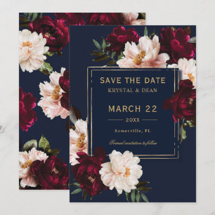 Dunkles Moody Burgunderrot Schimmerndes Navy Blau  Save The Date