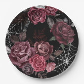 Dunkles moody Gothic florales schwarzes Brautparty Pappteller (Vorderseite)
