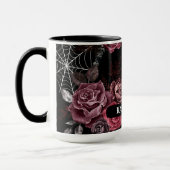 Dunkles moody Gothic florales schwarzes Brautparty Tasse (Links)