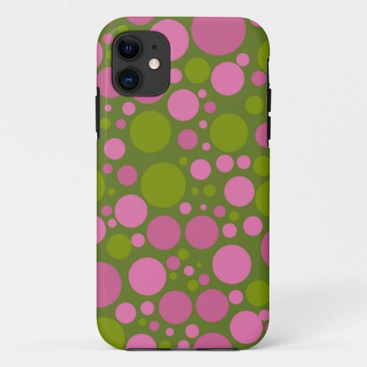 Dunkles Moosgrün u. dunkle rosa Tupfen Case-Mate iPhone Hülle (Rückseite)