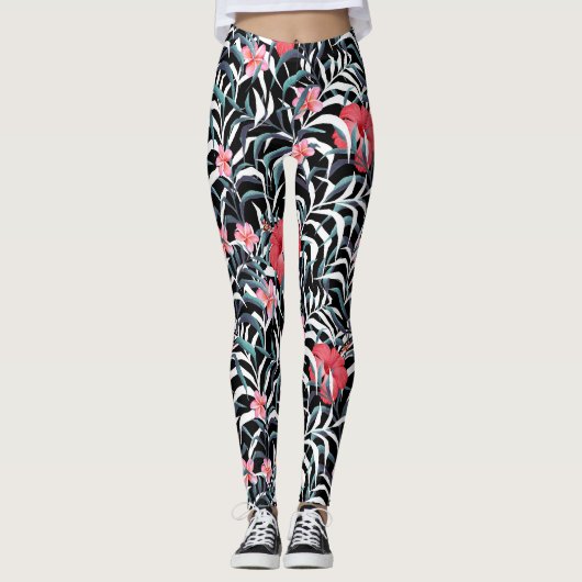 Dunkles Muster mit Blume Leggings (Vorderseite)