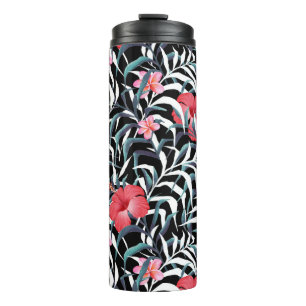 Dunkles Muster mit Blume Thermosbecher