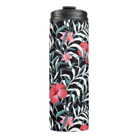 Dunkles Muster mit Blume Thermosbecher (Vorderseite)