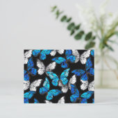 Dunkles Nahtloses Muster mit blauen Schmetterlinge Ankündigungspostkarte (Stehend Vorderseite)