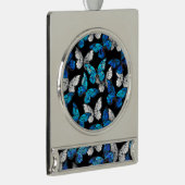 Dunkles Nahtloses Muster mit blauen Schmetterlinge Banner-Ornament Silber (Rechts)