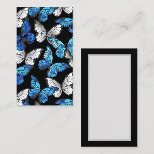 Dunkles Nahtloses Muster mit blauen Schmetterlinge Begleitkarte (Vorne/Hinten)