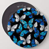 Dunkles Nahtloses Muster mit blauen Schmetterlinge Button (Vorne & Hinten)