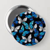 Dunkles Nahtloses Muster mit blauen Schmetterlinge Button (Vorne & Hinten)