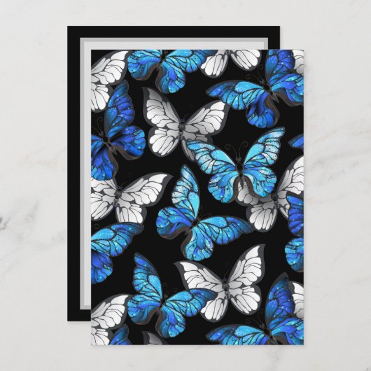 Dunkles Nahtloses Muster mit blauen Schmetterlinge Dankeskarte (Vorne/Hinten)