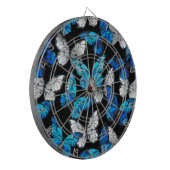 Dunkles Nahtloses Muster mit blauen Schmetterlinge Dartscheibe (Vorderseite Links)