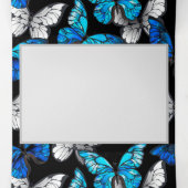 Dunkles Nahtloses Muster mit blauen Schmetterlinge Dreifach Gefaltete Karte (Innenseite Mitte)