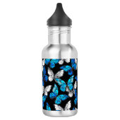 Dunkles Nahtloses Muster mit blauen Schmetterlinge Edelstahlflasche (Links)